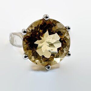 Citrine Ring, Sterling Silver, Solitaire, Vintage Ring, Big Stone, Size 6, BBJ